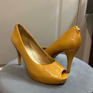 Stuart Weitzman Patent Leather Peep-Toe Heels